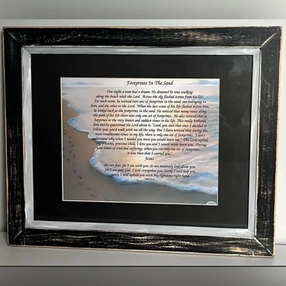 Footprints in the Sand framed matted 13.5 x 16.5 in wall art - Picture 1 of 8